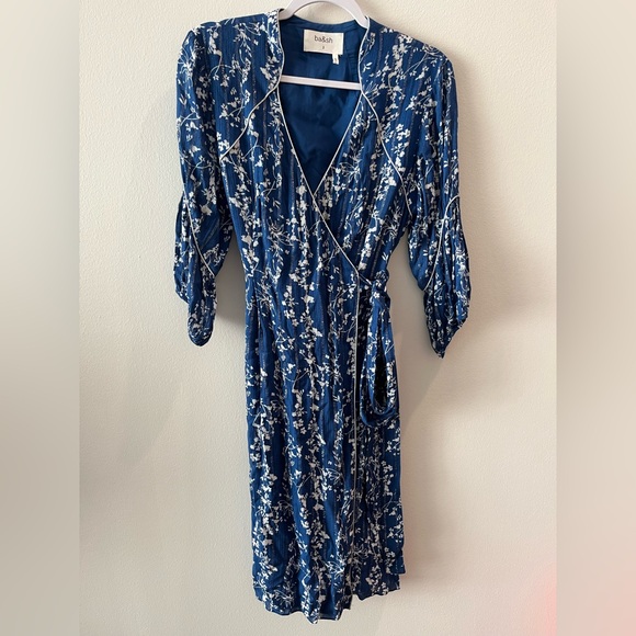 ba&sh Folia Wrap Midi Dress - Floral Blue and White - Size Medium - Picture 5 of 13